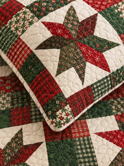 Christmas Star Patchwork Quilted 3-Piece Bedding Set