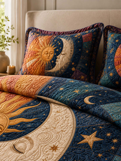 H.PAI Sun Moon Celestial Dream Quilted 3-Piece Bedding Set