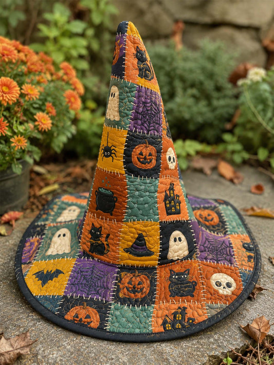 H.PAI Halloween Patchwork Pumpkin Quilted Witch Hat
