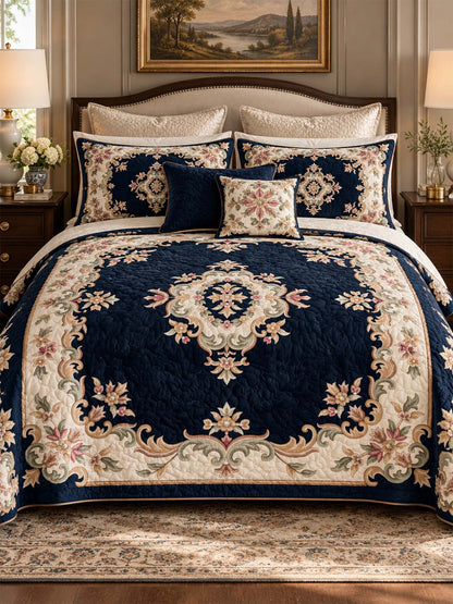 Vintage Floral Medallion Quilted 3-Piece Bedding Set