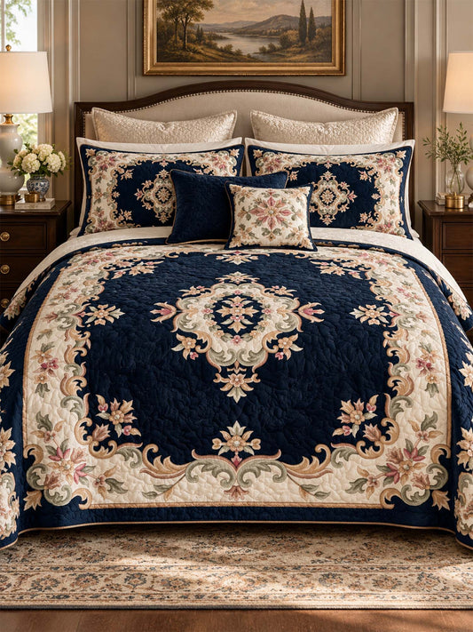 Vintage Floral Medallion Quilted 3-Piece Bedding Set