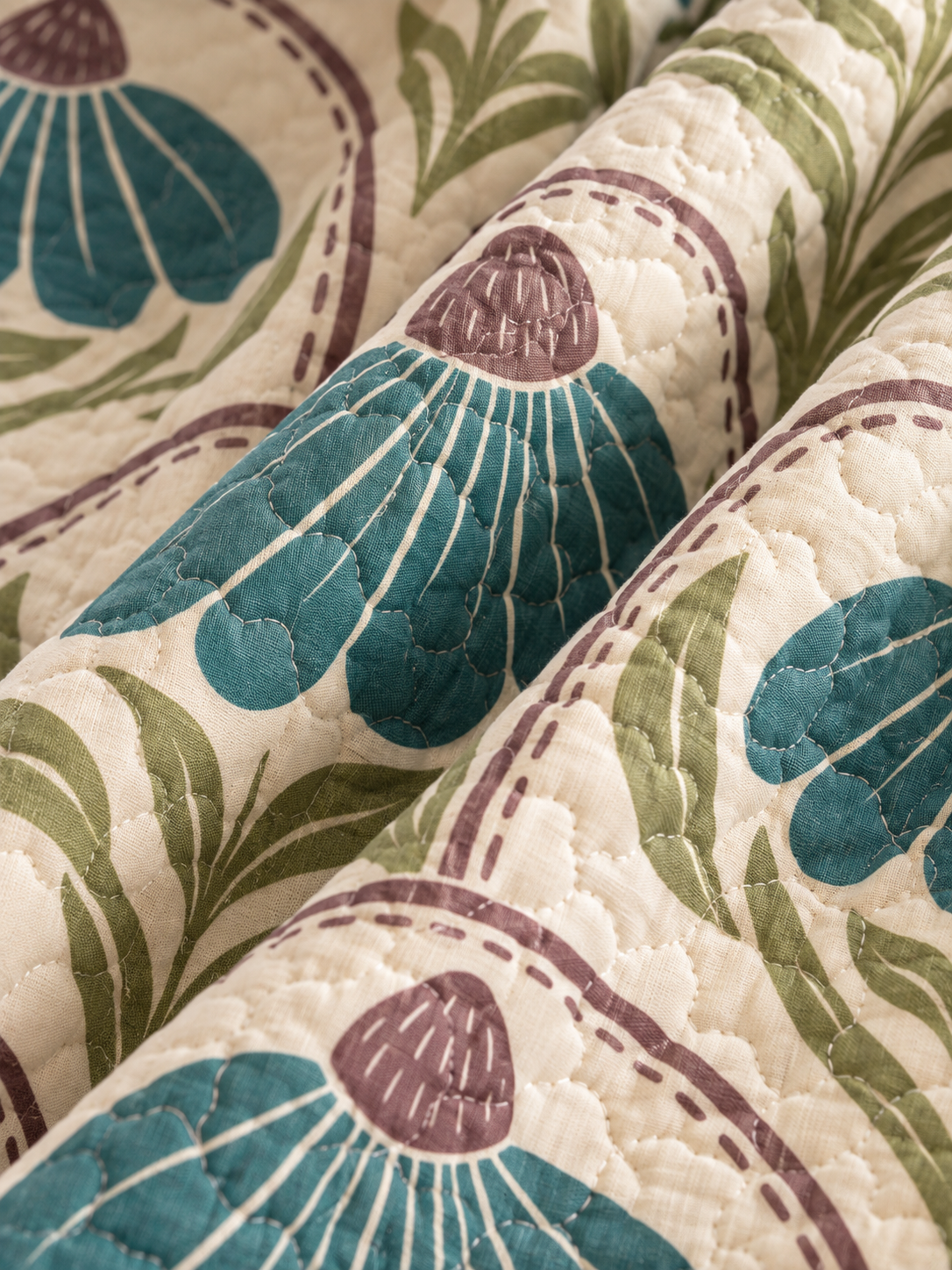 Blue Botanical Bloom Quilted 3-Piece Bedding Set