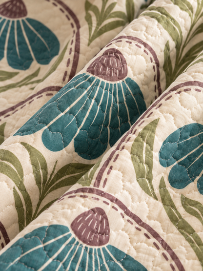 Blue Botanical Bloom Quilted 3-Piece Bedding Set