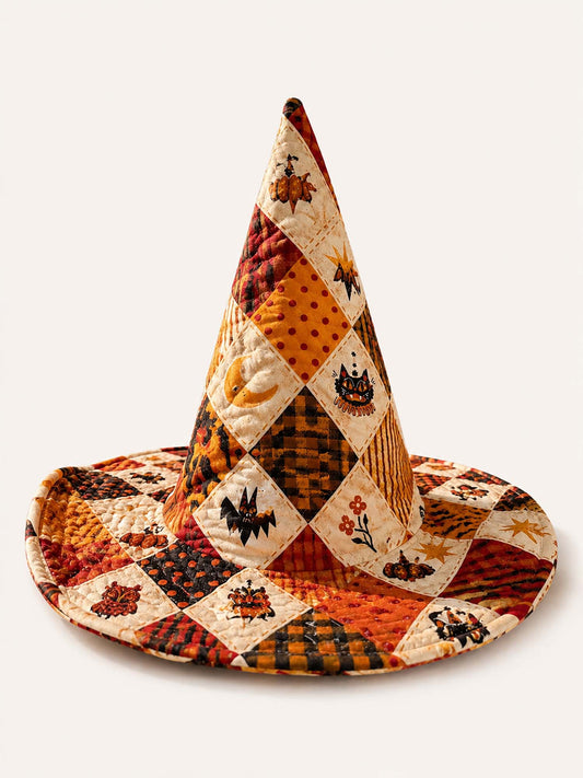 H.PAI Vintage Patchwork Halloween Handcrafted Quilted Witch Hat