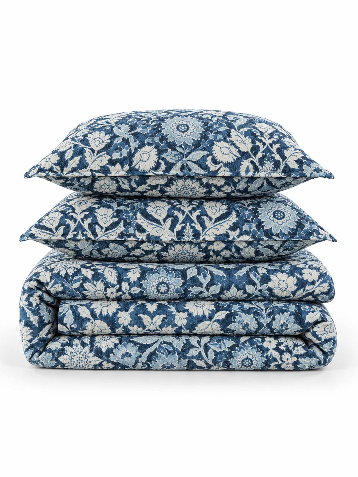 Indigo Botanical Tapestry Reversible 100% Cotton Quilted Bedding Set