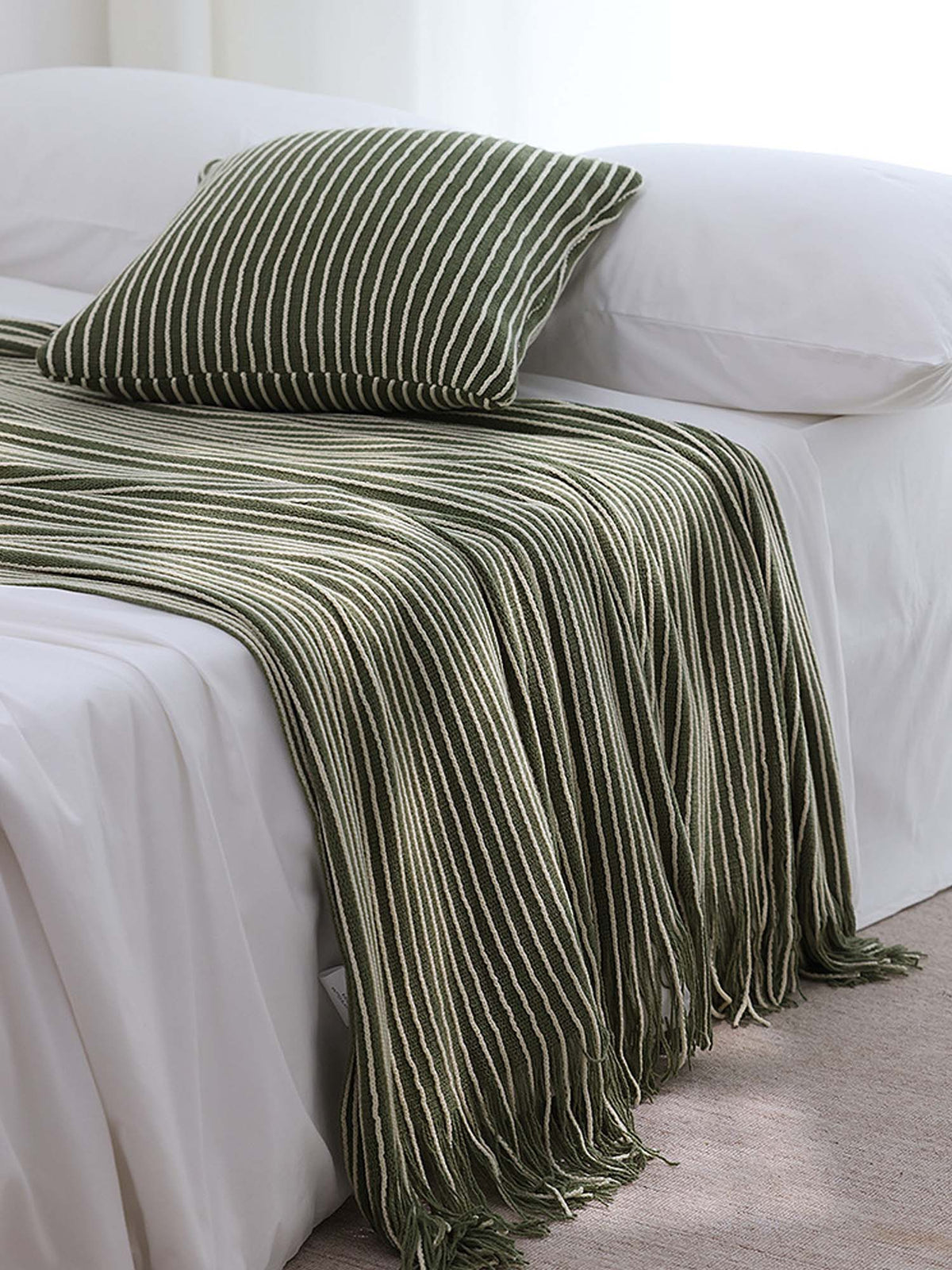 Classic Stripe Knitted Throw Blanket & Pillow Cover Set