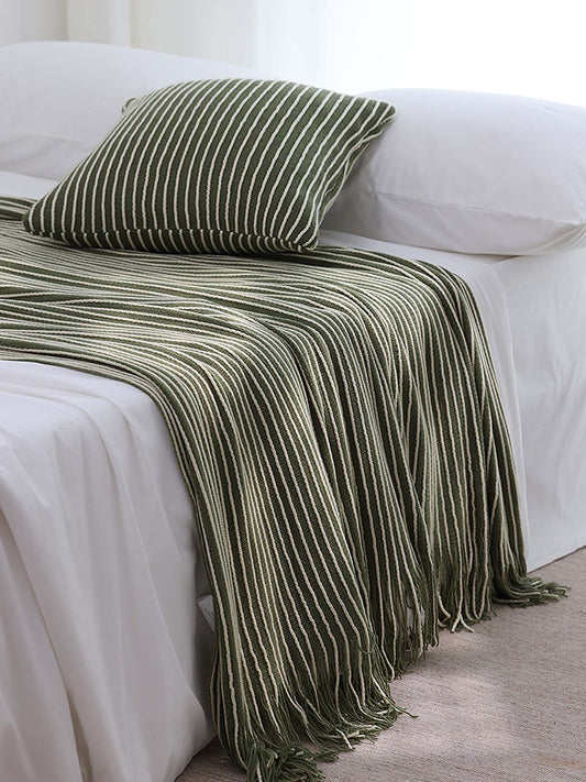 Classic Stripe Knitted Throw Blanket & Pillow Cover Set