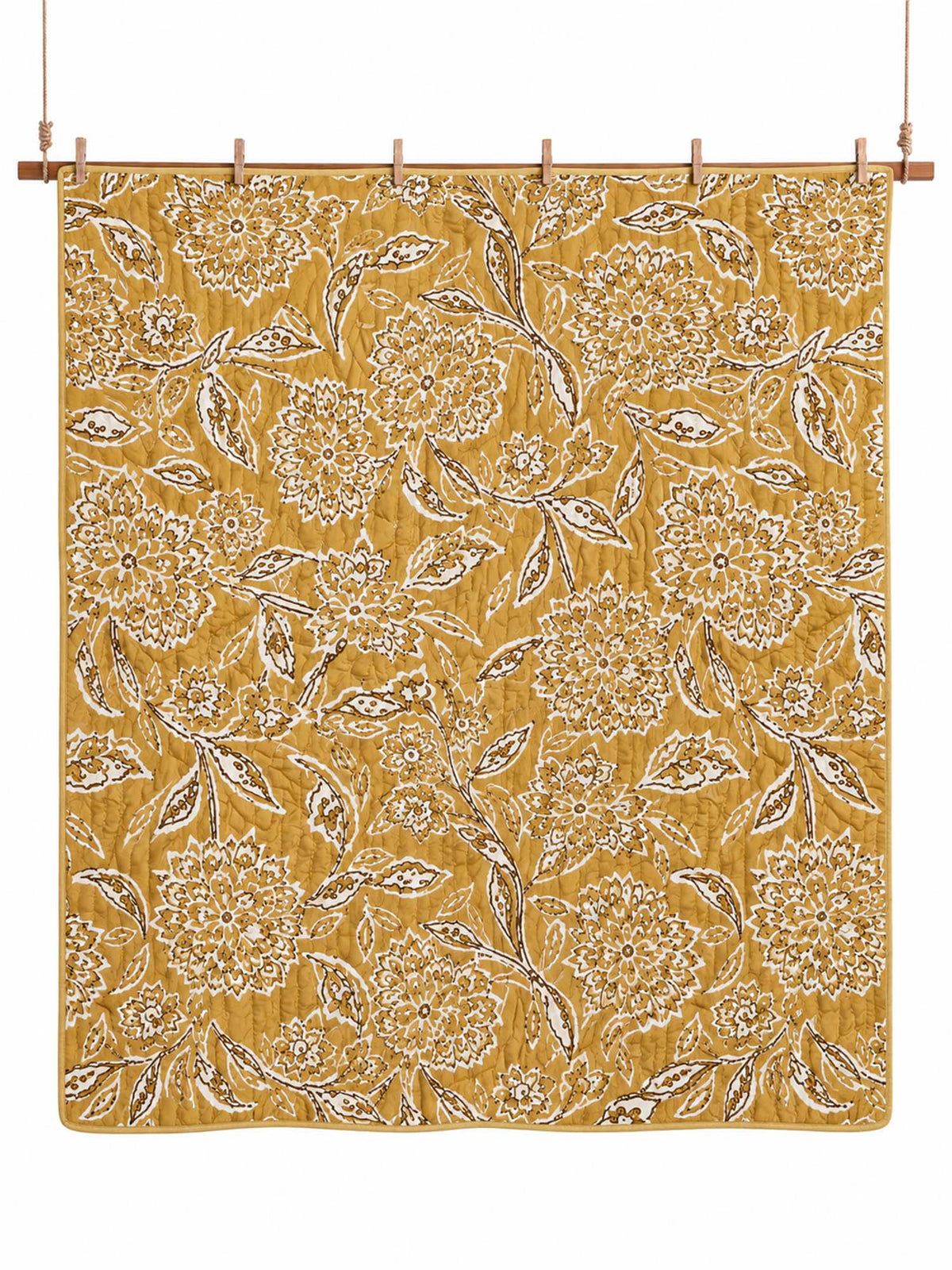Mustard Botanical Floral Quilted 3-Piece Bedding Set