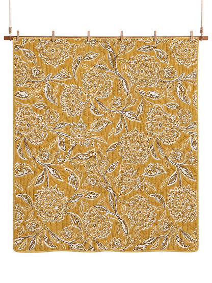 Mustard Botanical Floral Quilted 3-Piece Bedding Set