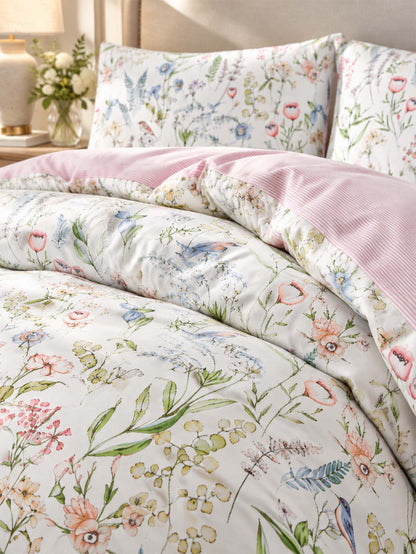 Vintage Botanical Floral Bird 100% Cotton 3-Piece Duvet Cover Bedding Set