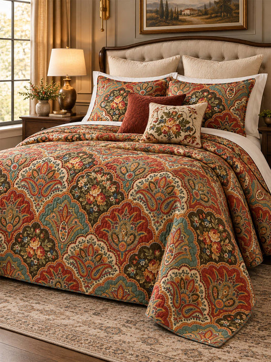 Vintage Paisley Floral Quilted 3-Piece Bedding Set