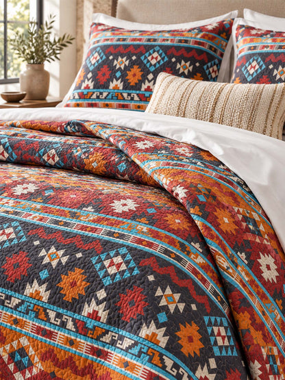 Southwestern Geometric Reversible 100% Cotton Quilted 3-Piece Bedding Set
