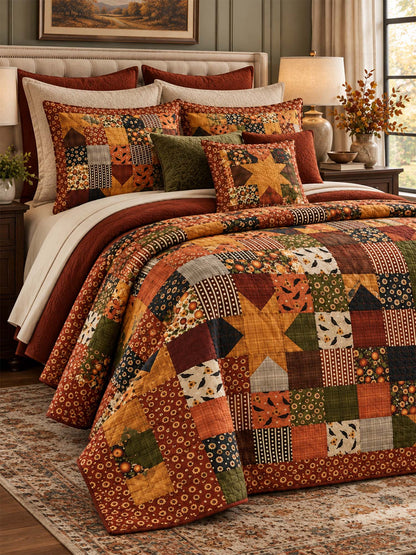 Autumn Harvest Patchwork Quilted 3-Piece Bedding Set