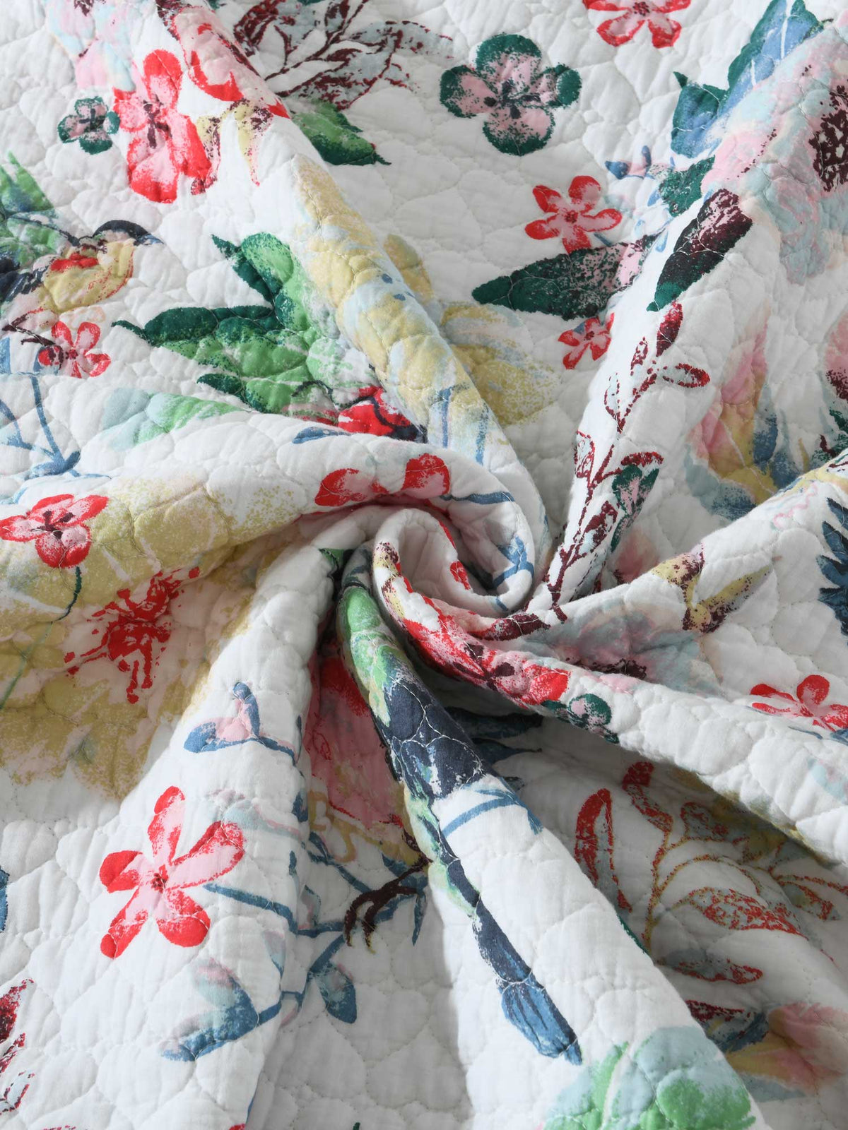 Vintage Bird Floral Garden Print Quilted 3‑Piece Bedding Set