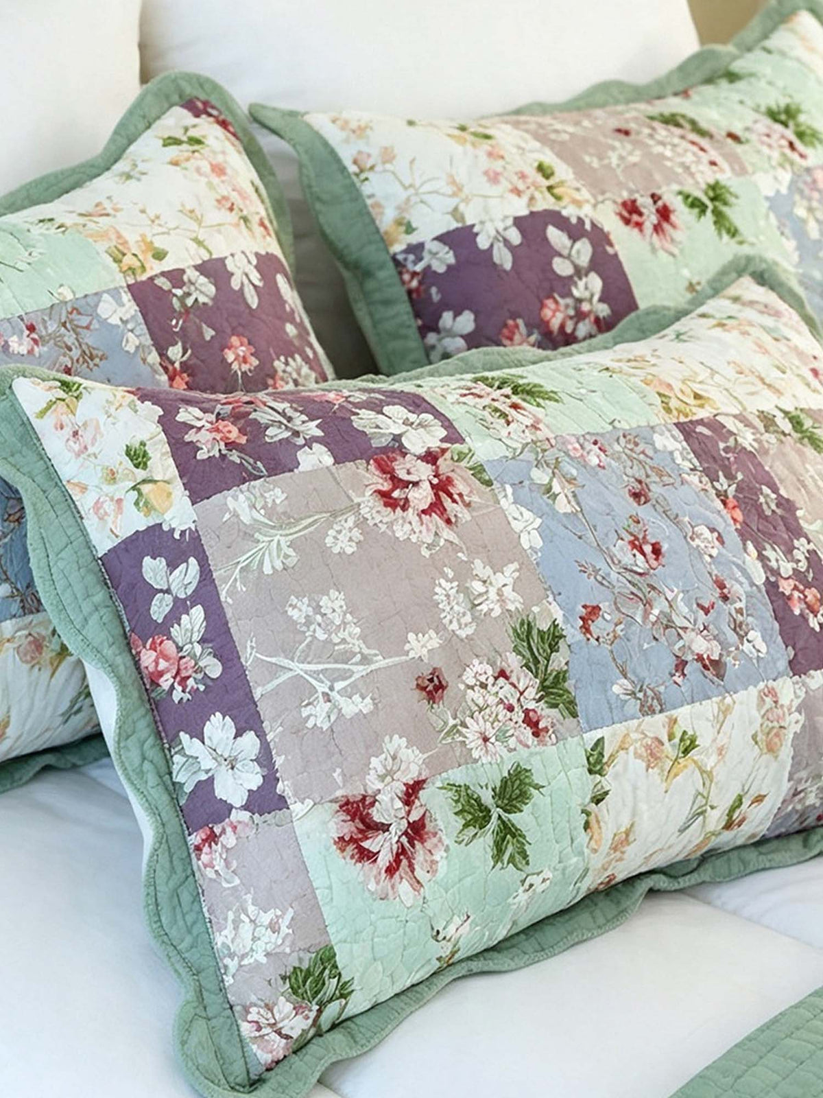 Sage Floral Patchwork Quilted 3-Piece Bedding Set