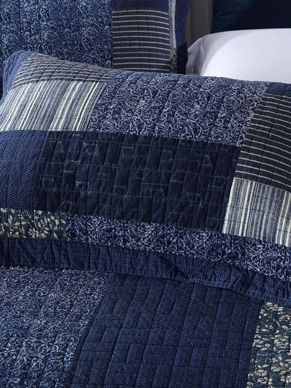 Indigo Heritage Patchwork Quilted 3-Piece Bedding Set