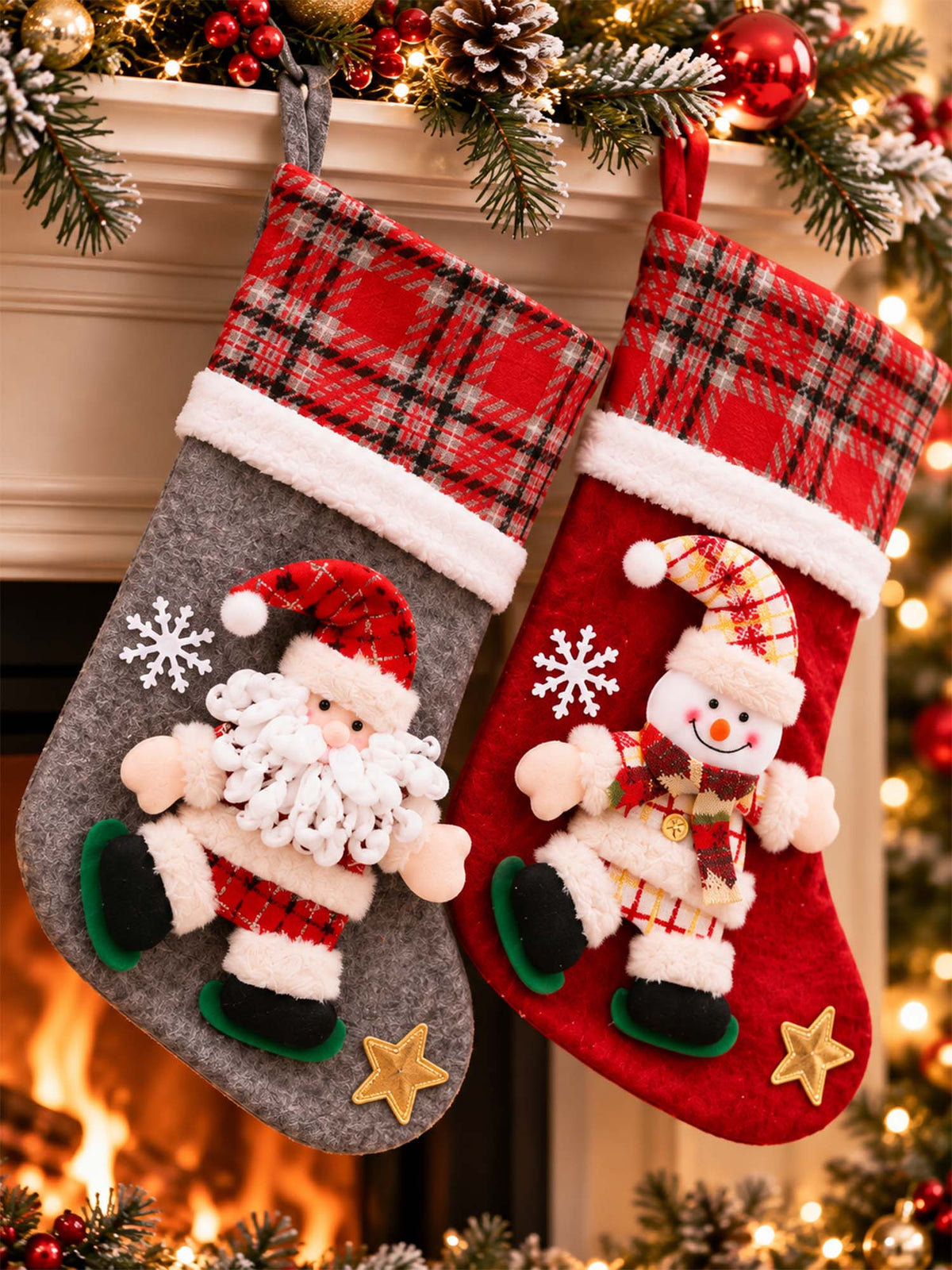 Festive Christmas Character Plaid Stockings