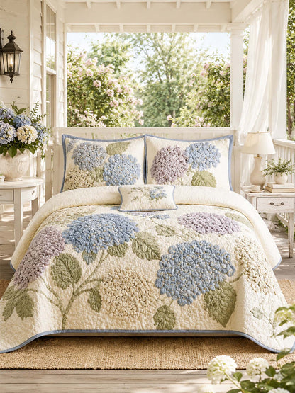 H.PAI Hydrangea Floral Quilted 3-Piece Bedding Set