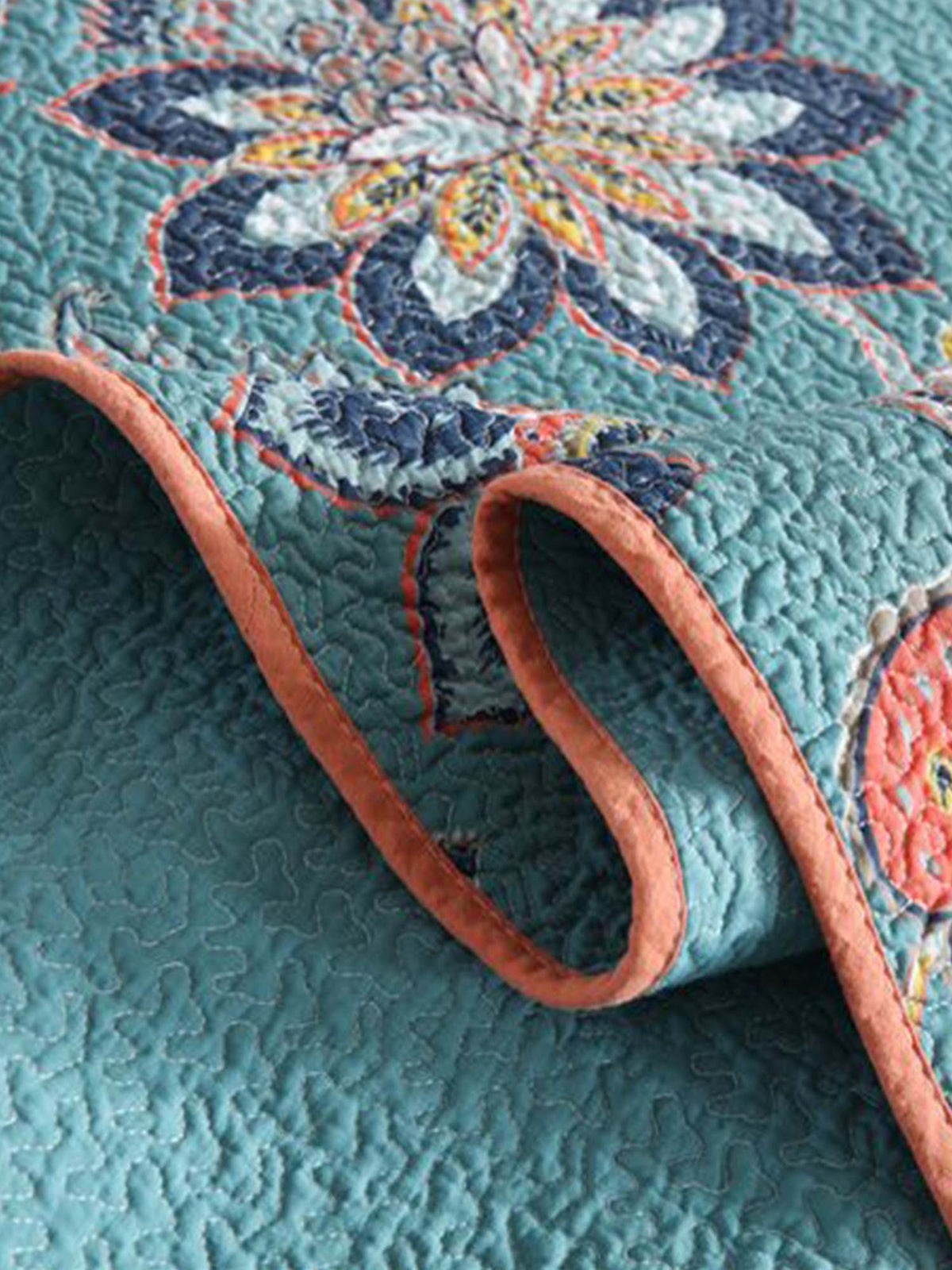 Teal Autumn Bloom Quilted 3-Piece Bedding Set