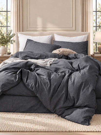 Solid Color Cotton 3-Piece Duvet Cover Bedding Set