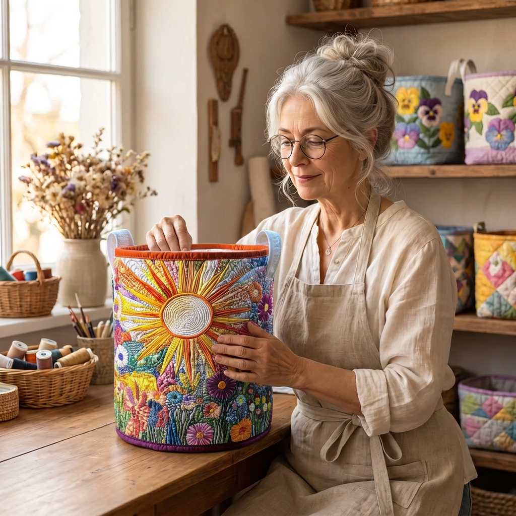 Gewatteerde wasmand Bloeiende zonnebloemen