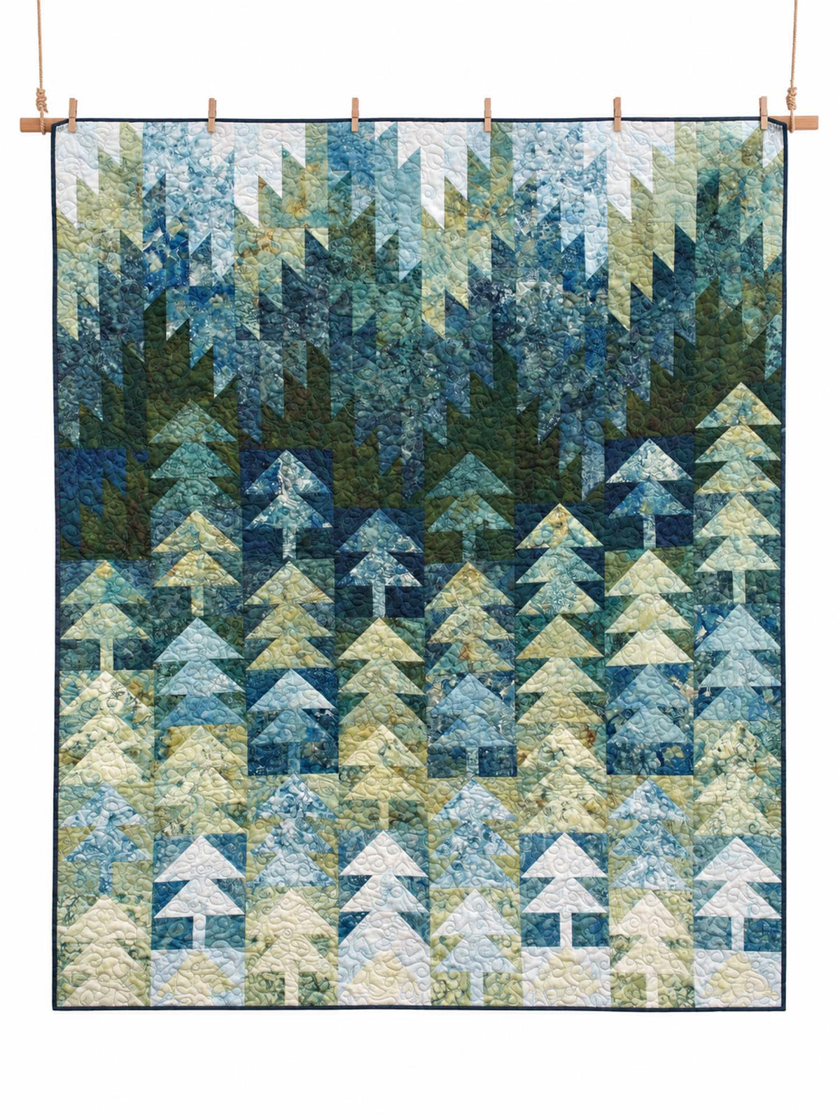 Rustic Pine Forest Blue Green Patchwork Quilted 3-Piece Bedding Set