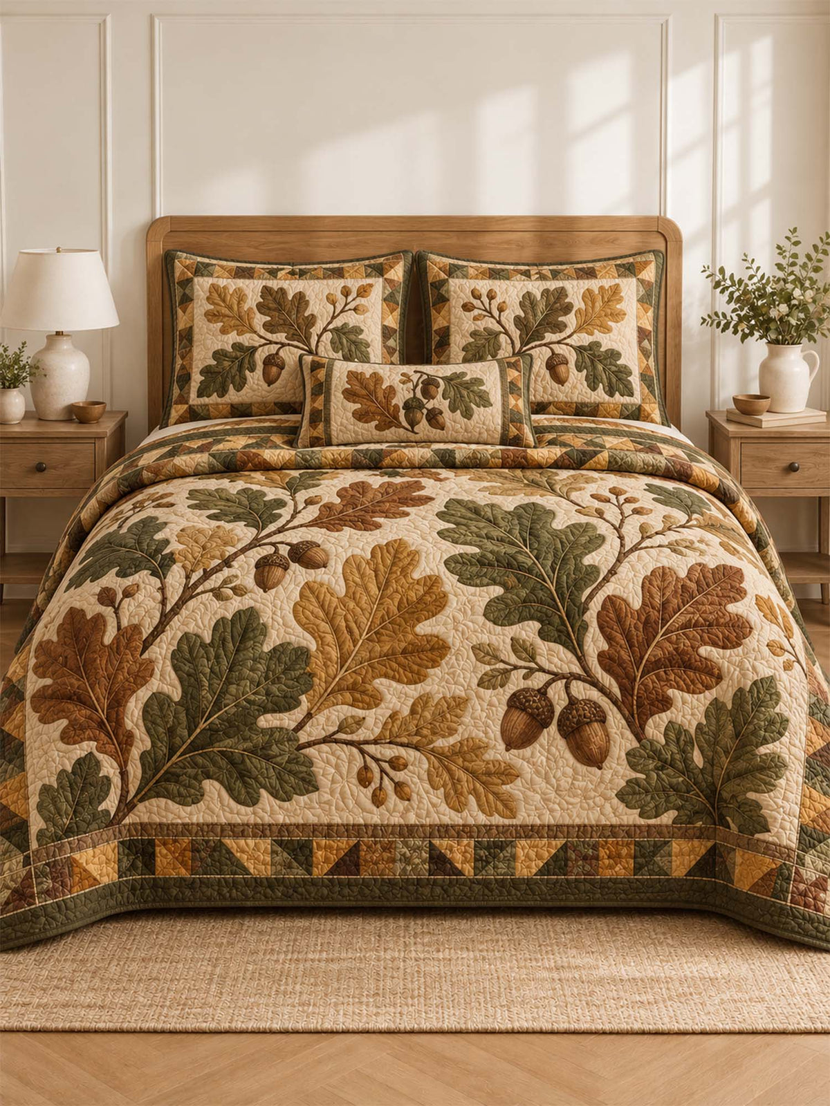 Autumn Oak & Acorn Harvest Quilted 3-Piece Bedding Set