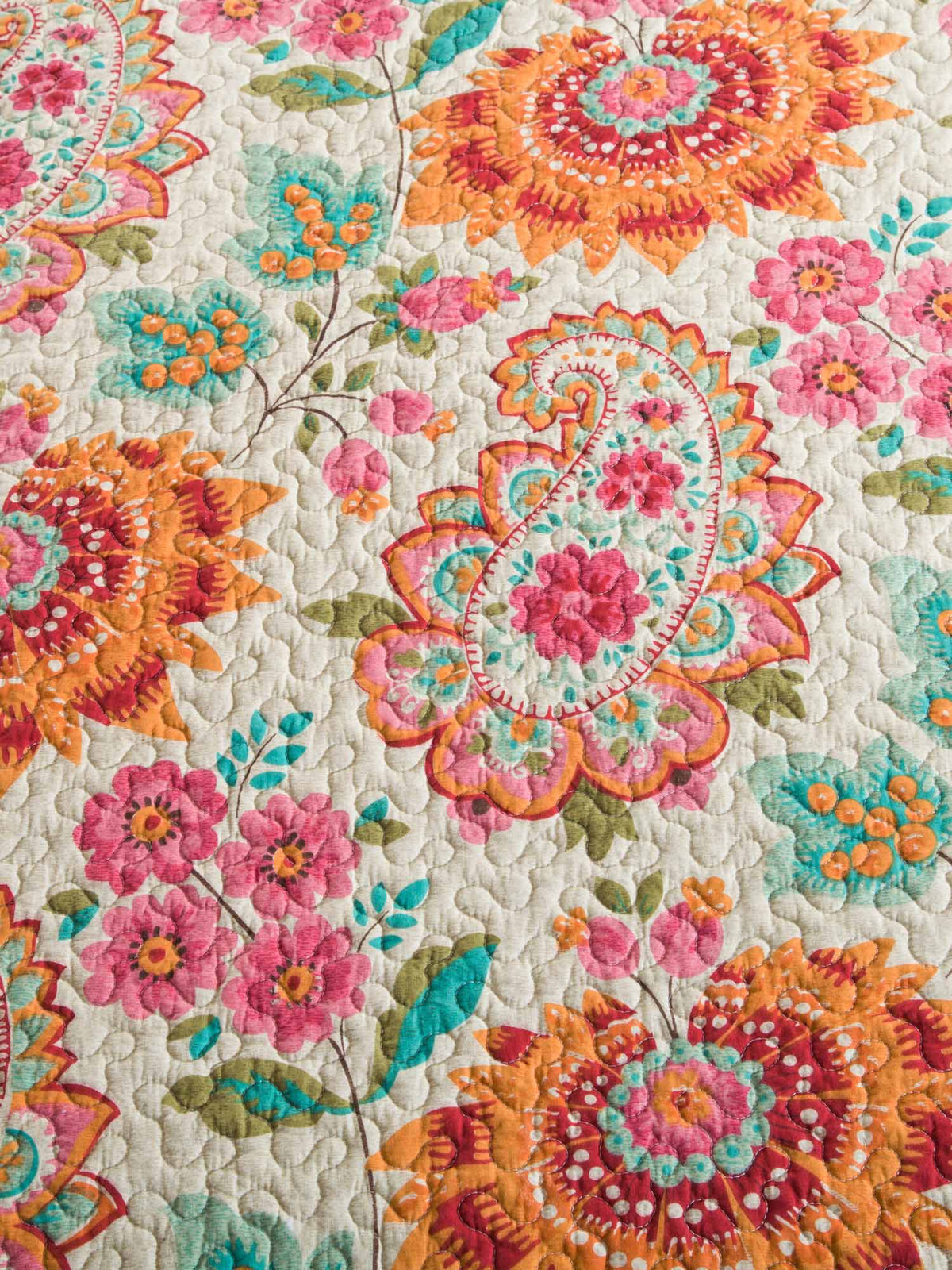 Boho Colorful Paisley Floral Patchwork Quilted 3‑Piece Bedding Set