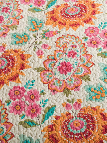 Boho Colorful Paisley Floral Patchwork Quilted 3‑Piece Bedding Set