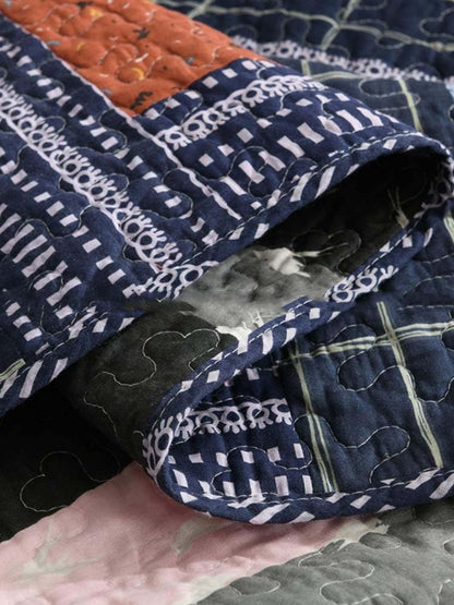 Navy Paisley Pieced Patchwork Reversible 100% Cotton Quilted 3-Piece Bedding Set