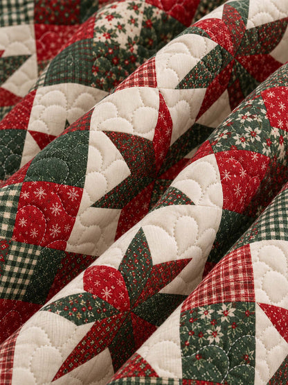 Christmas Star Patchwork Quilted 3-Piece Bedding Set