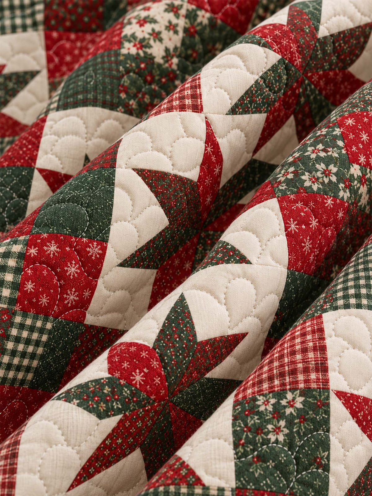 Christmas Star Patchwork Quilted 3-Piece Bedding Set