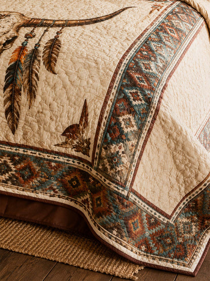 H.PAI Longhorn Skull Western Quilted 3-Piece Bedding Set