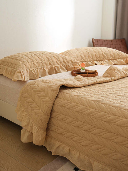 Sage Leaf Double-Layer Gauze Quilted 3-Piece Bedding Set
