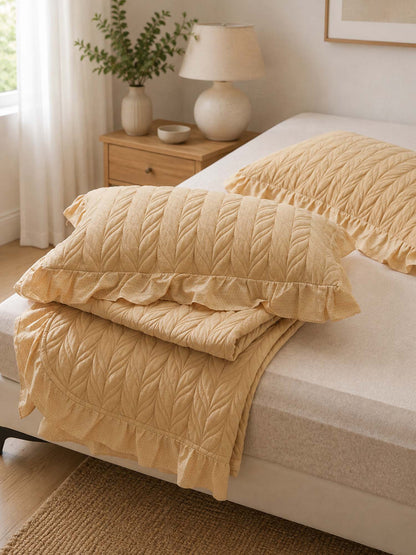 Sage Leaf Double-Layer Gauze Quilted 3-Piece Bedding Set