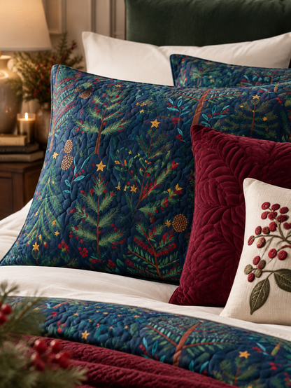Evergreen Forest Christmas Quilted 3-Piece Bedding Set