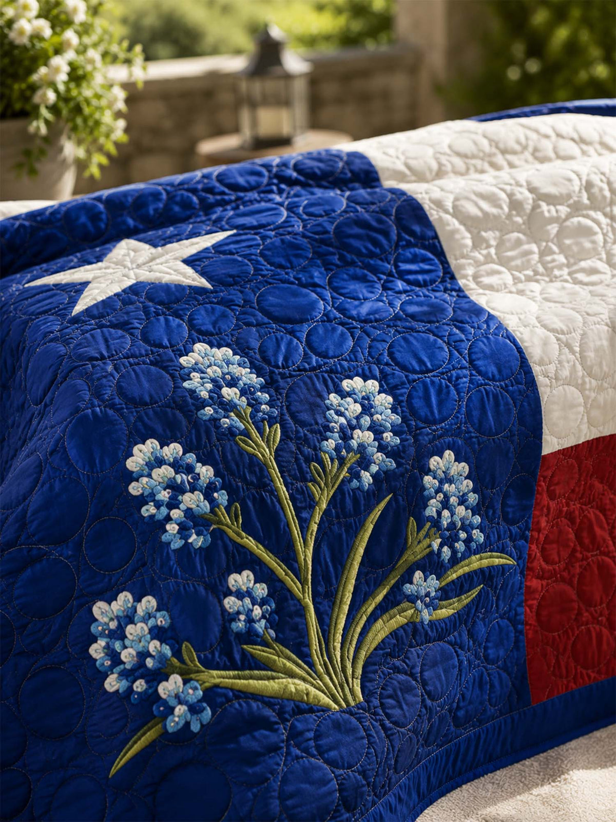 H.PAI Texas Bluebonnet Floral Quilted 3-Piece Bedding Set
