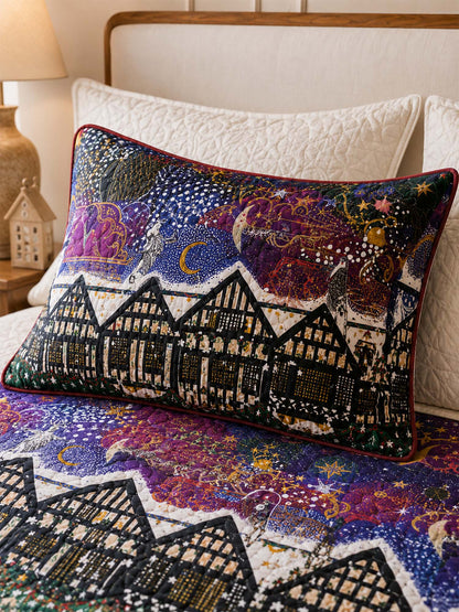 London Christmas Village Quilted 3-Piece Bedding Set