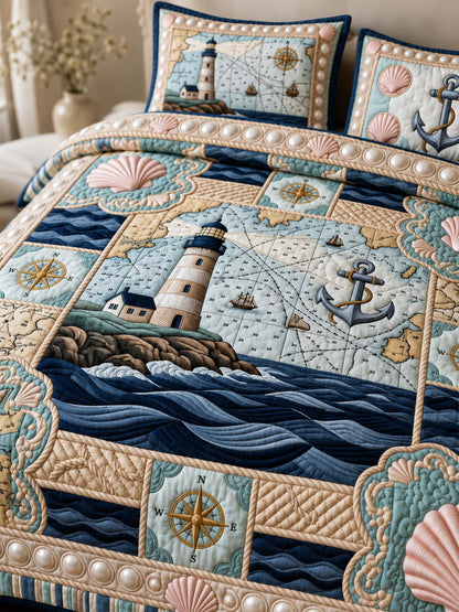 H.PAI Coastal Lighthouse Quilted 3-Piece Bedding Set