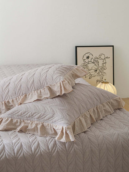 Sage Leaf Double-Layer Gauze Quilted 3-Piece Bedding Set