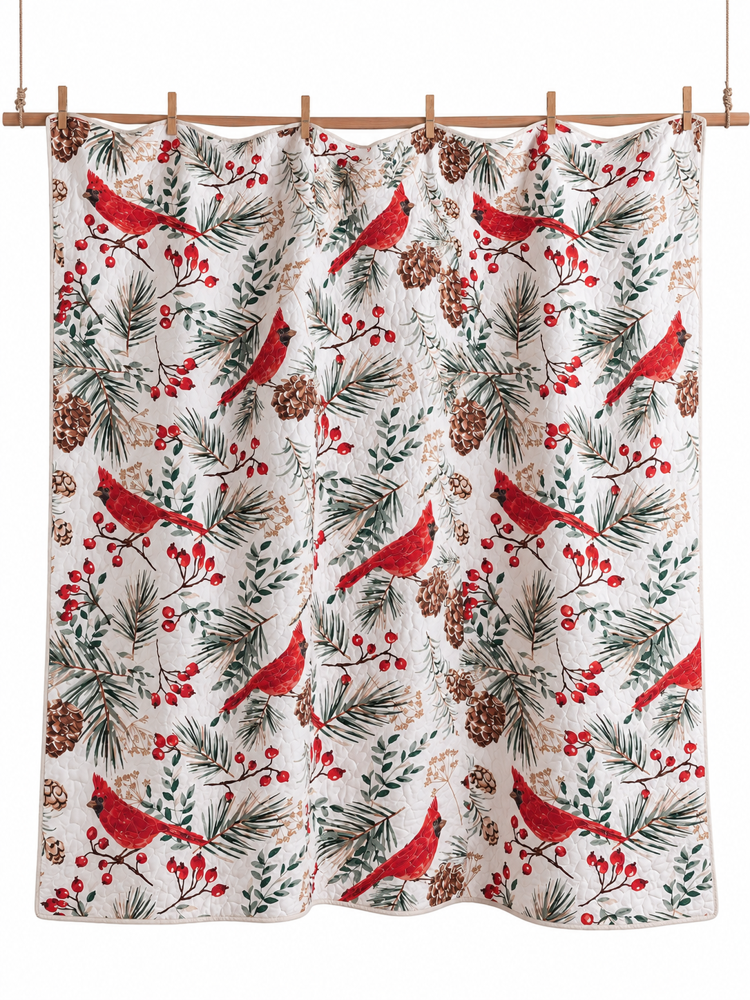 Winter Cardinal Christmas Quilted 3-Piece Bedding Set