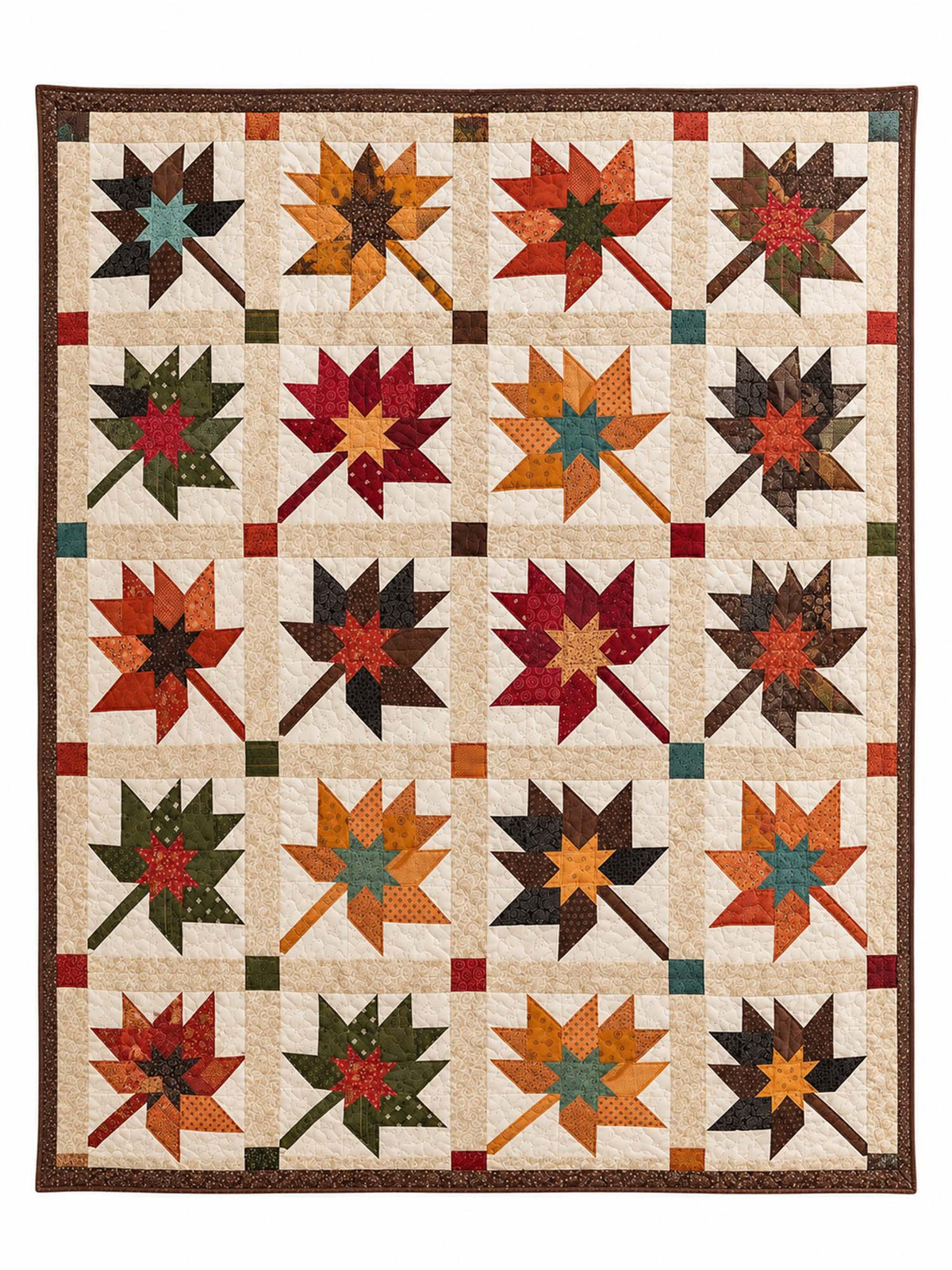 Vintage Leaf Geometric Patchwork Quilted 3-Piece Bedding Set