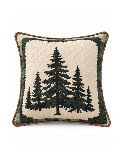 Evergreen Pine Forest Quilted Pillow Cover