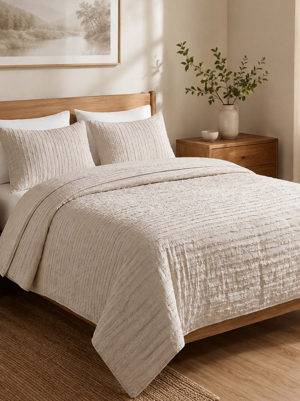 Solid Color Quilted 3‑Piece Bedding Set
