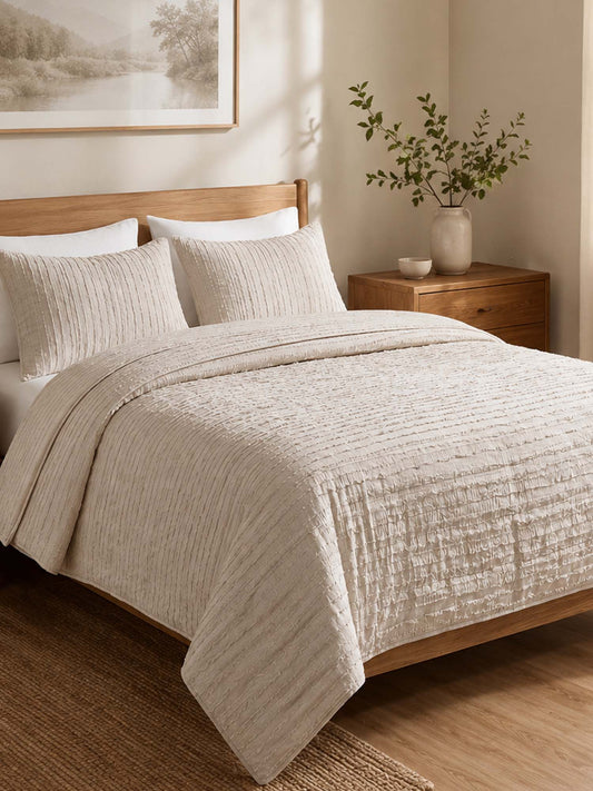 Solid Color Quilted 3‑Piece Bedding Set