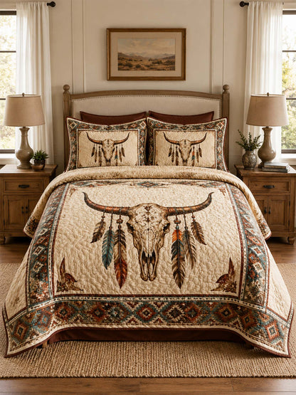 H.PAI Longhorn Skull Western Quilted 3-Piece Bedding Set