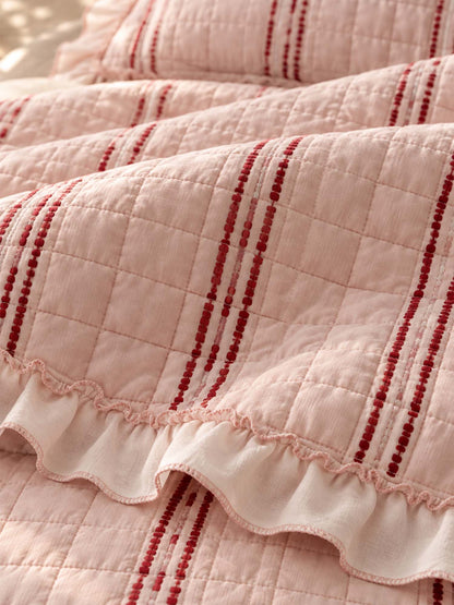 Stripe Ruffle Jacquard 100% Cotton Reversible Quilted 3-Piece Bedding Set
