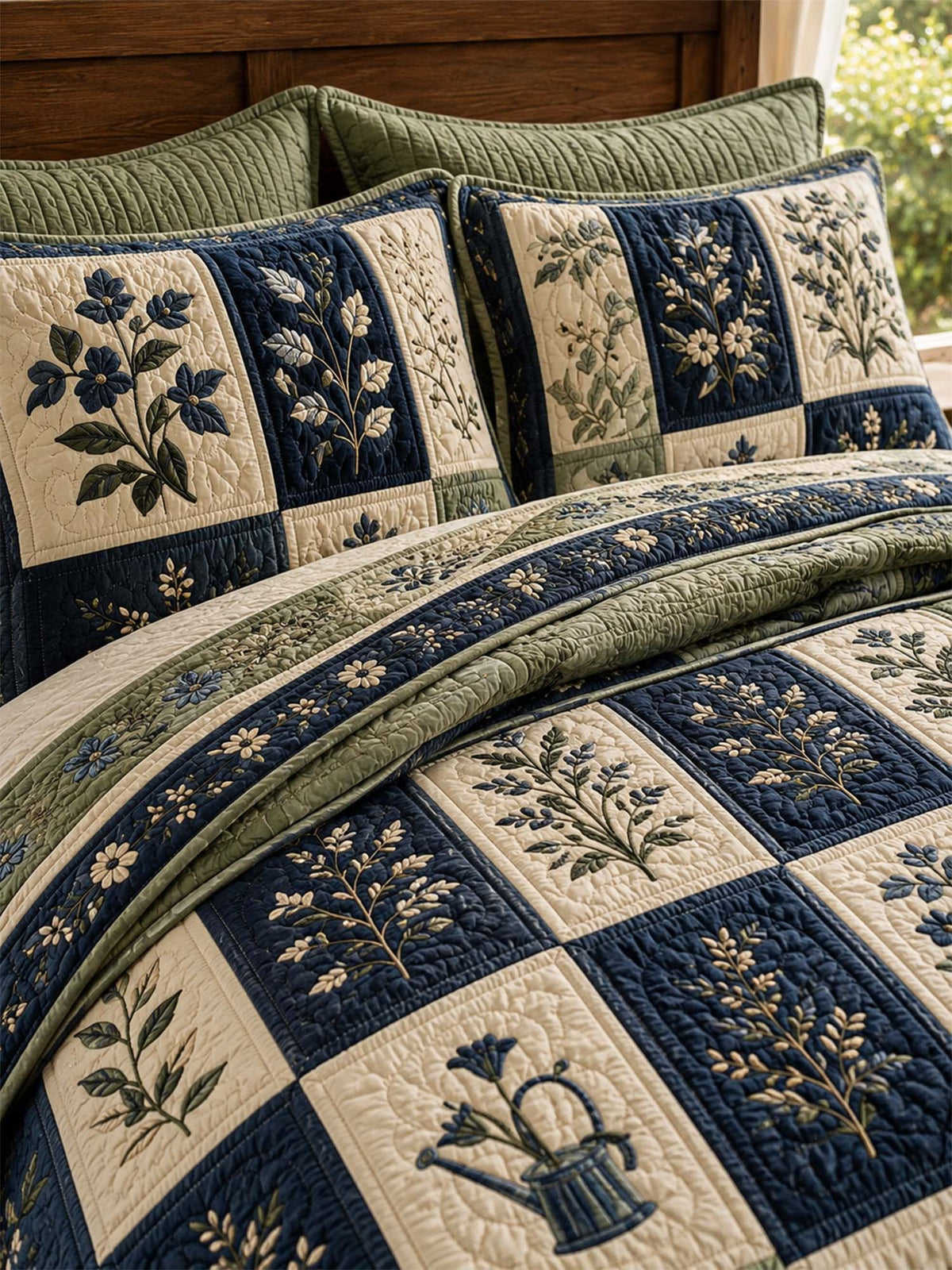 H.PAI Botanical Garden Quilted 3-Piece Bedding Set