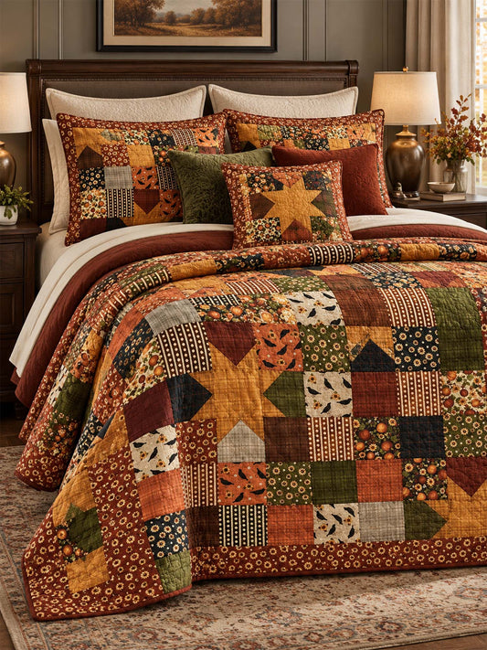 Autumn Harvest Patchwork Quilted 3-Piece Bedding Set
