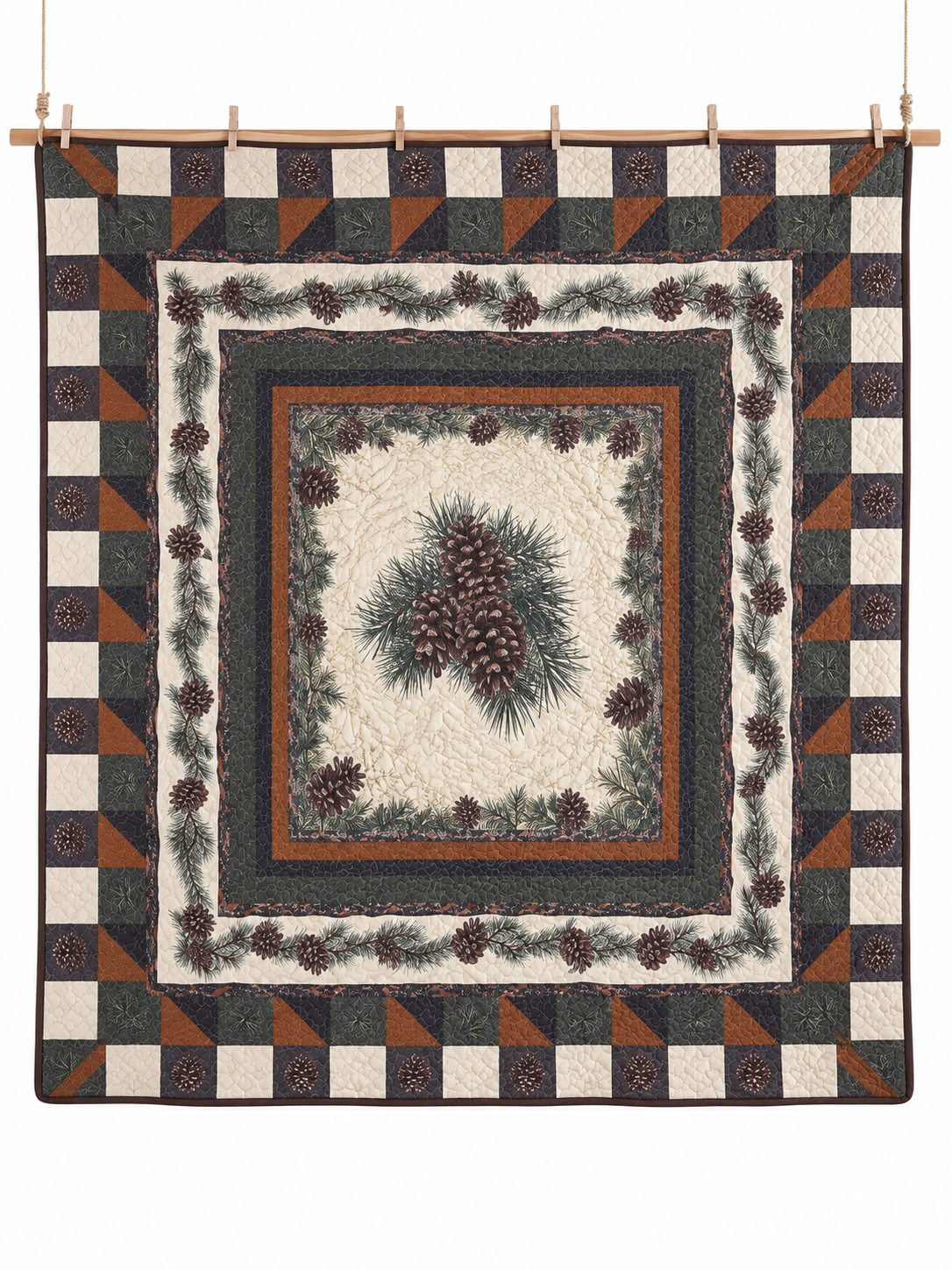 Pinecone Forest Patchwork Quilted 3-Piece Bedding Set